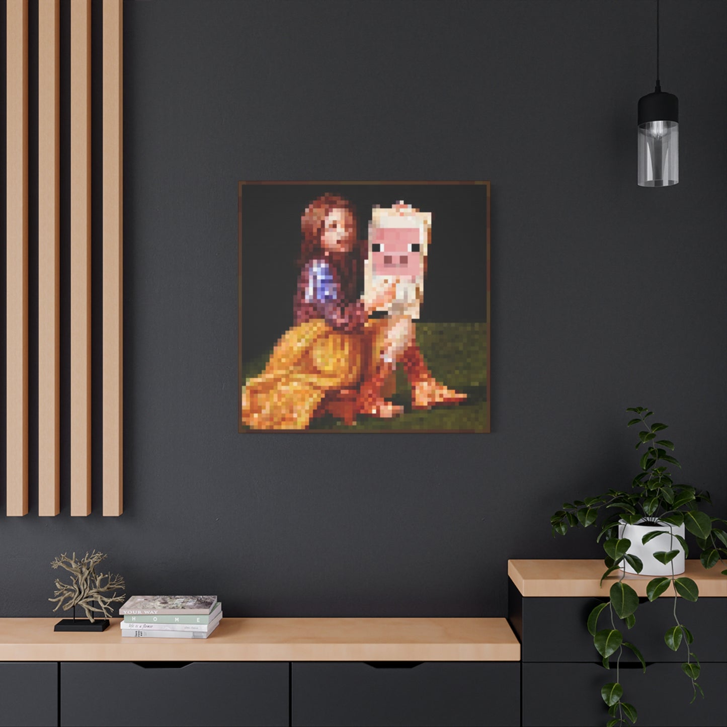 Minecraft Pig and Lady Inspired Painting