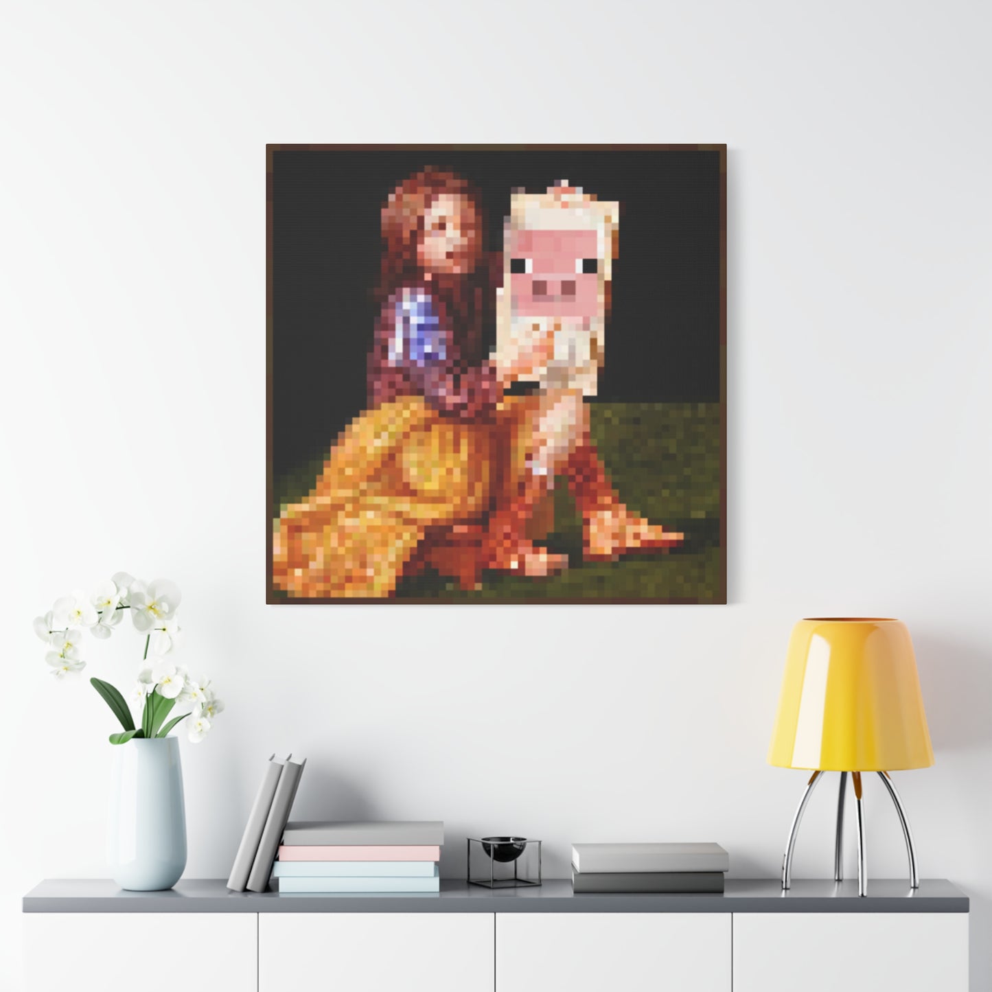 Minecraft Pig and Lady Inspired Painting